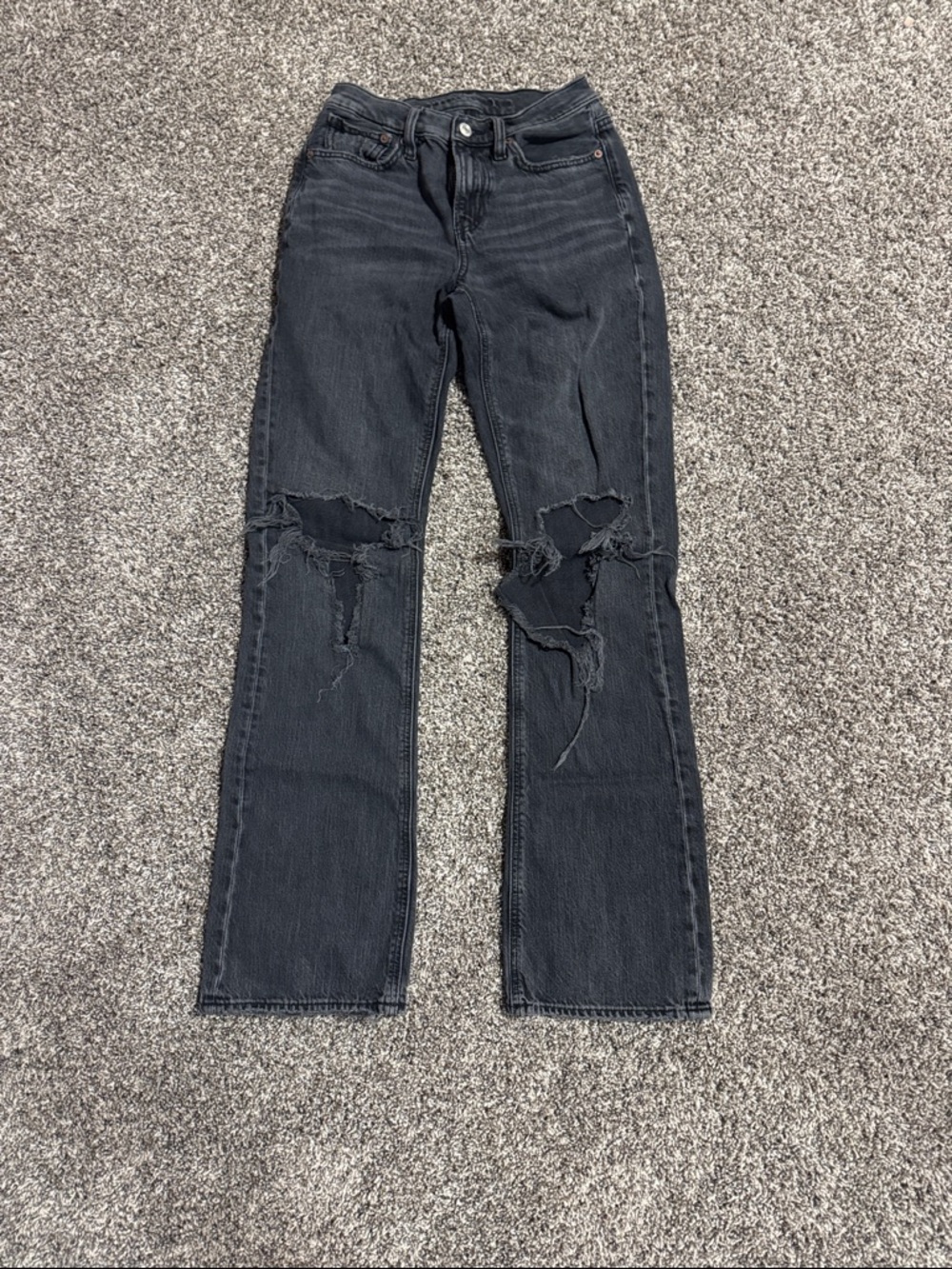American Eagle Outfitters Black Distressed Straight-Leg Jeans